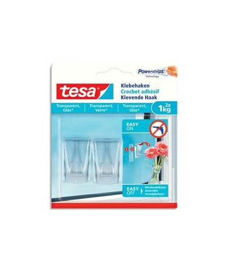 Tesa Powerstrips, Crochets adhésifs transparents, 1kg, boîte de 2, 77735-00000-00