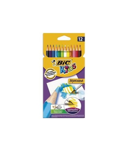 Bic, Crayons de couleur, Aquacouleur, étui de 12, 8575613