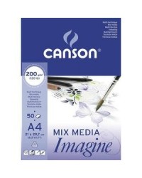 Canson, Bloc, Papier dessin, Imagine, 200G, A4, Blanc, 200006008