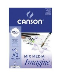 Canson, Bloc, Papier dessin, Imagine, 200G, A3, Blanc, 50 feuilles, 200006007