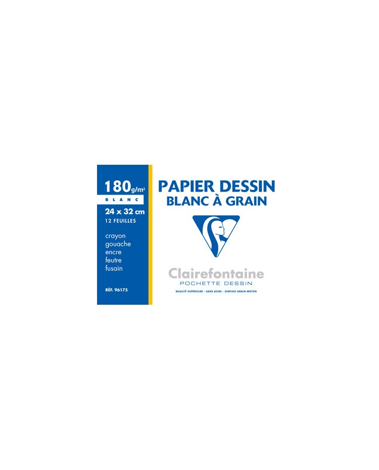 Clairefontaine, Papier dessin, Blanc, à grain, 240 x 320 mm, 180G, 96175C