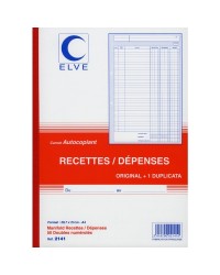 Elve Carnet Recettes Dépenses, A4 210x297mm, 50 Duplicata autocopiants, 2141