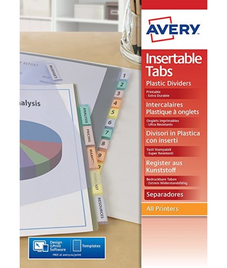 Avery Intercalaires à onglets personnalisables, 12 Positions, A4, Polypro, 5614501