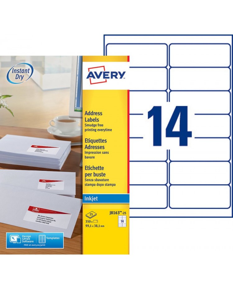 Avery Etiquettes d'adresses, 99.1 x 38.1 mm, Boîte de 350, J8163-25
