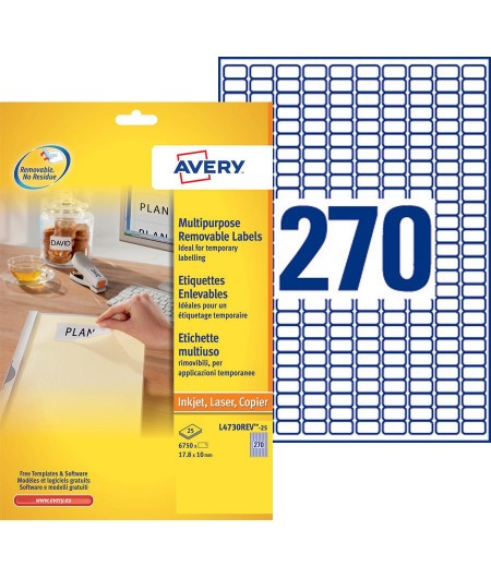 Avery Etiquettes enlevables, 17.8 x 10 mm, Paquet de 8100, L4730REV-25