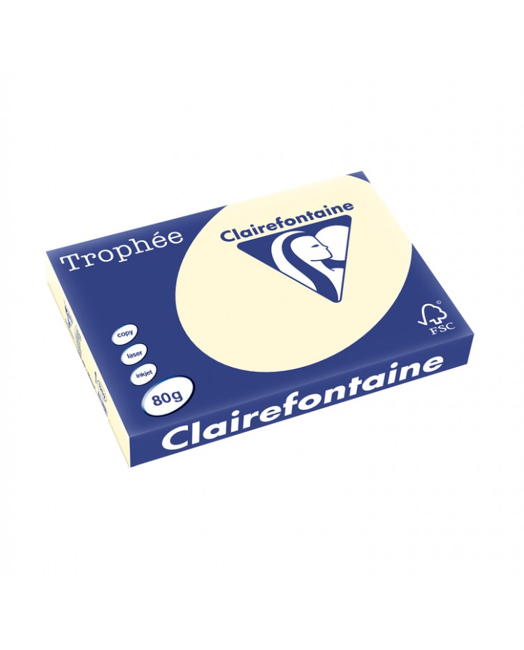 Clairefontaine Papier A3, 80g, TROPHEE, Ivoire, Ramette de 500 feuilles, 1252C