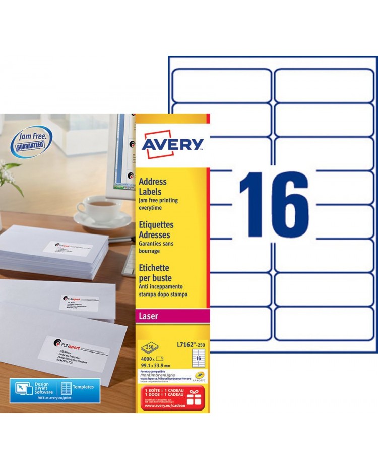 Avery paquet 4000 étiquettes adresses 99.1X33.9 LASER L7162-250