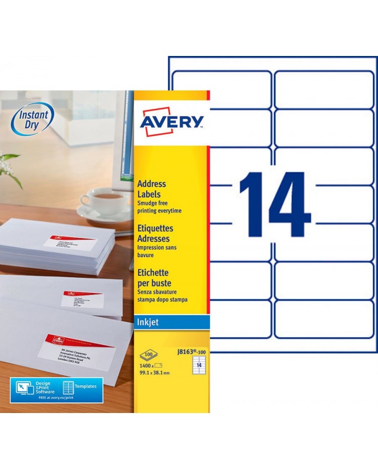 Avery Etiquettes d'adresses, 99.1 x 38.1 mm, Paquet de 1400, J8163-100