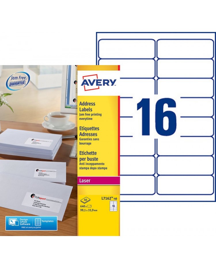 Avery Etiquettes d'adresses, 99.1 x 33.9 mm, Laser, Paquet de 640, L7162-40