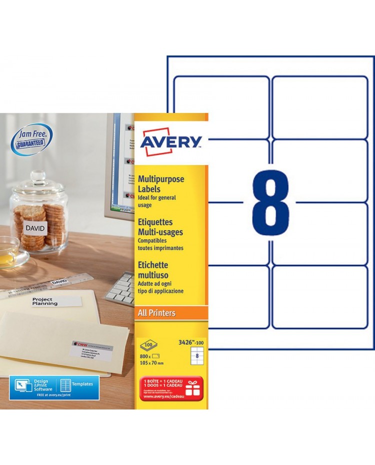 Avery Etiquettes universelles,105 x 70 mm, Paquet de 800, 3426-100