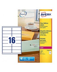 Avery, Etiquettes d'adresses, Transparentes, 99.1 x 33.9 mm, Laser, L7562-25