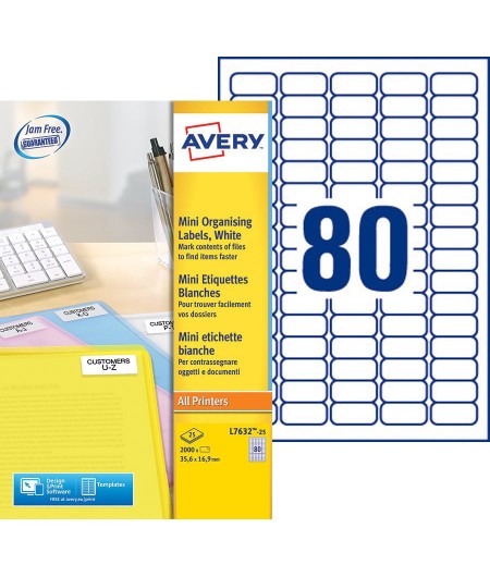 Avery Etiquettes mini, 35.6 x 16.9 mm, Paquet de 2000, L7632-25