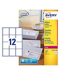 Avery Etiquettes d'adresses blanches, 63.5 x 72 mm, Laser, Paquet de 1200, L7164-100