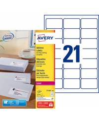 Avery Etiquettes d'adresse blanches, 63.5 x 38.1 mm, Laser, Paquet de 2100, L7160-100
