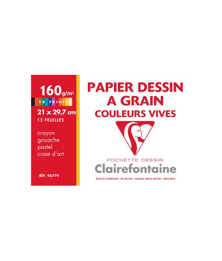 Clairefontaine, Papier dessin, à Grain, Couleurs vives, 240 x 320 mm, 160G, 96770C