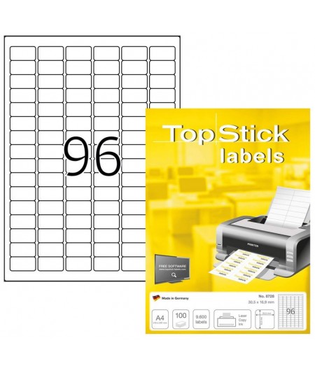 TOP STICK Etiquette universelle, 30,5 x 16,9 mm, blanc, 96 par feuille, 8728