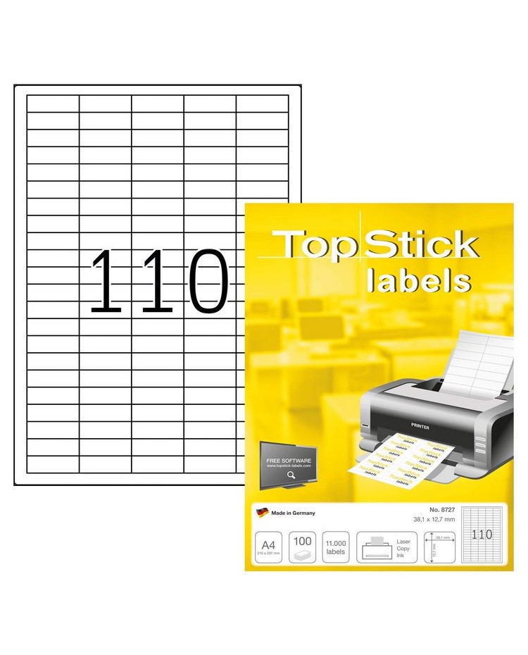 TOP STICK Etiquette universelle, 38,1 x 12,7 mm, blanc, 110 par feuille, 8727