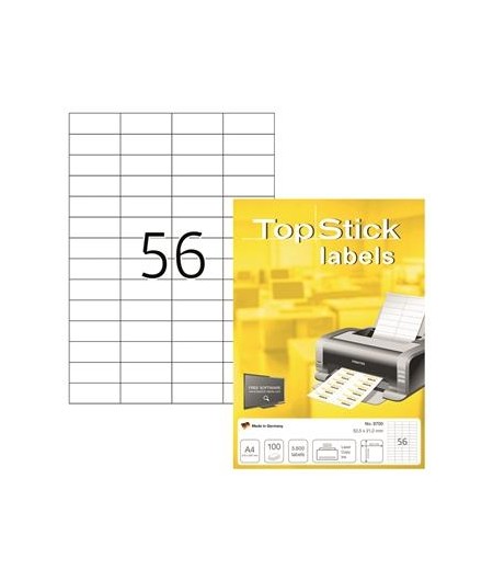 TOP STICK Etiquette universelle, 52,5 x 21,2 mm, blanc, 56 par feuille, 8700