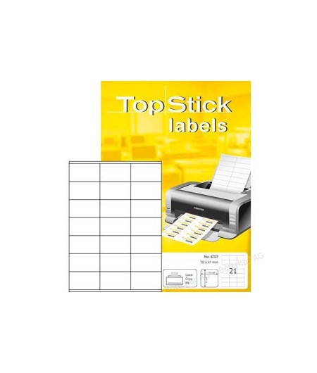 TOP STICK Etiquette universelle, 70,0 x 41,0 mm, blanc, 21 par feuille, 8707