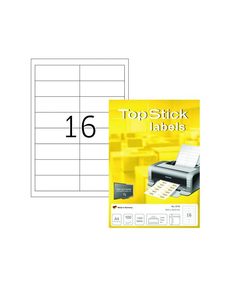 TOP STICK Etiquette universelle, 96,5 x 33,9 mm, blanc, 16 par feuille, 8710