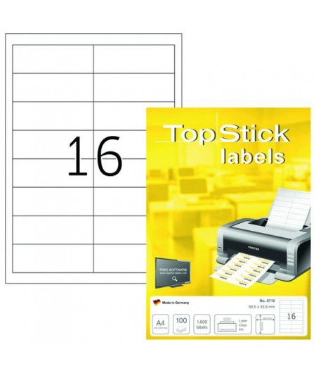 TOP STICK Etiquette universelle, 96,5 x 33,9 mm, blanc, 16 par feuille, 8710