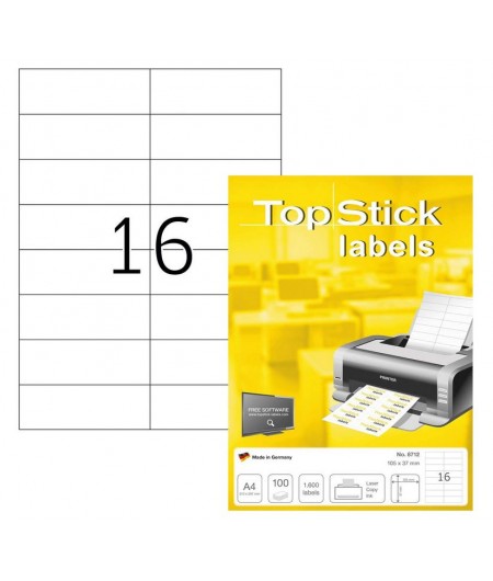 TOP STICK Etiquette universelle, 105 x 37 mm, blanc, 16 par feuille, 8712