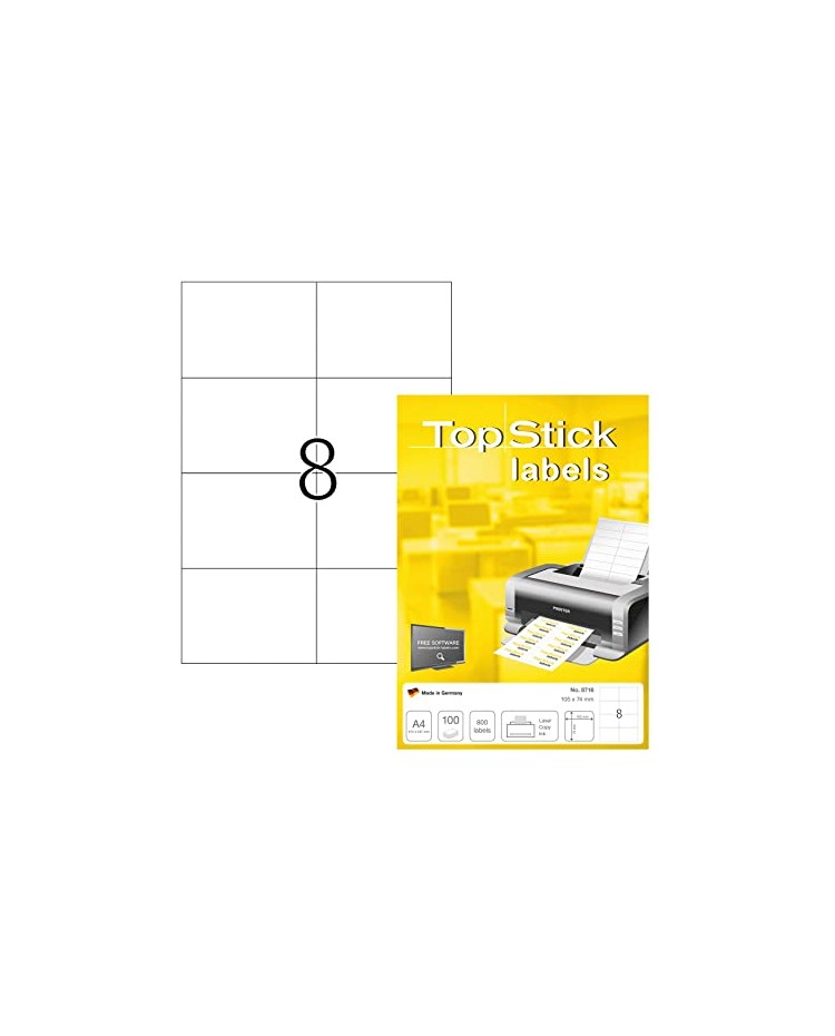 TOP STICK Etiquette universelle, 105 x 74, blanc, 8 par feuille, 8716