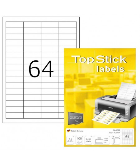 TOP STICK Etiquette universelle, 48,3 x 16,9 mm, blanc, 64 par feuille, 8730