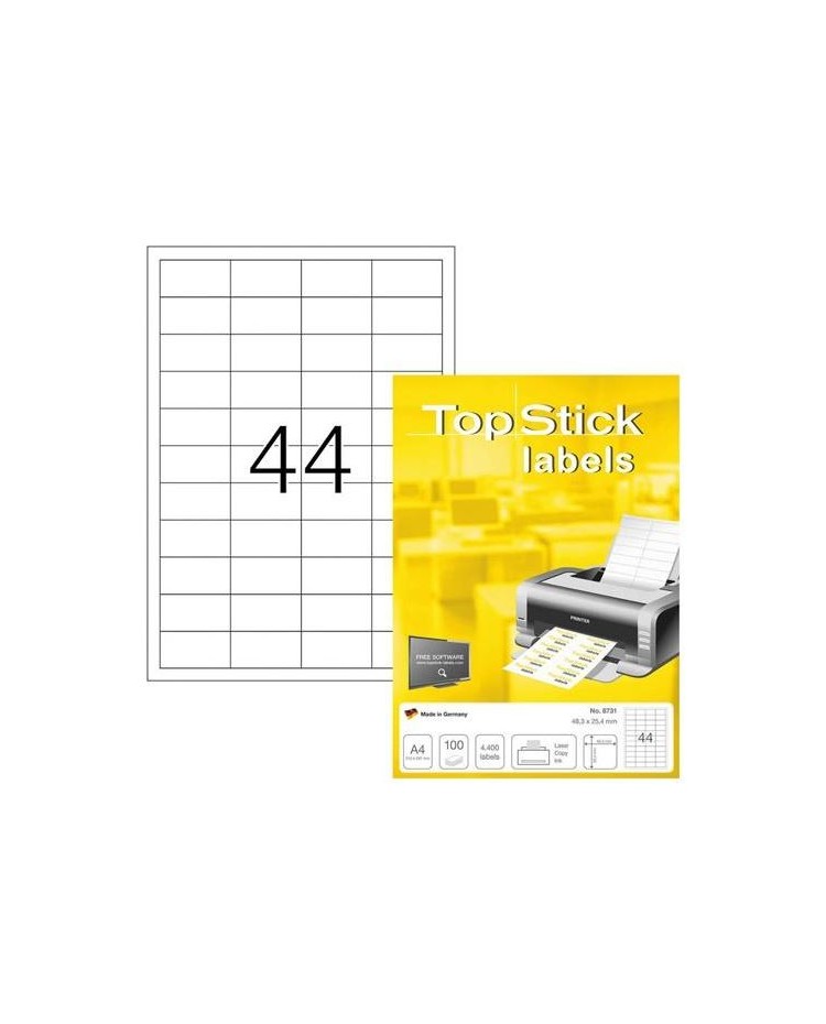 TOP STICK Etiquette universelle, 48,3 x 25,4 mm, blanc, 44 par feuille, 8731