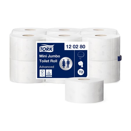 TORK Papier toilette, Mini rouleau Jumbo, 2 plis, blanc, 170m, 120280