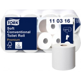 Tork, Papier toilette, 3 plis, Blanc, Premium, Paquet de 8 rouleaux, 110316
