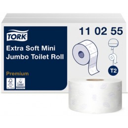 Tork, Papier toilette, Mini rouleau, Jumbo, 3 plis, Blanc, Paquet de 12 rouleaux, 110255