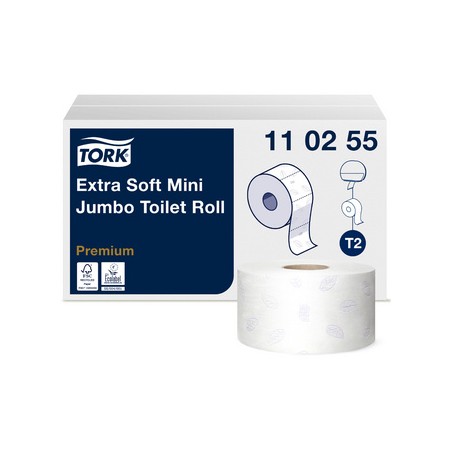 Tork, Papier toilette, Mini rouleau, Jumbo, 3 plis, Blanc, Paquet de 12 rouleaux, 110255
