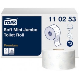 Tork, Papier toilette, Mini rouleau Jumbo, 2 plis, Blanc, 170m, Paquet de 12 rouleaux, 110253