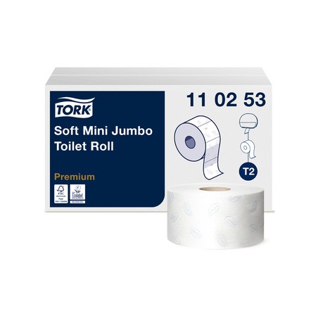 Tork, Papier toilette, Mini rouleau Jumbo, 2 plis, Blanc, 170m, Paquet de 12 rouleaux, 110253