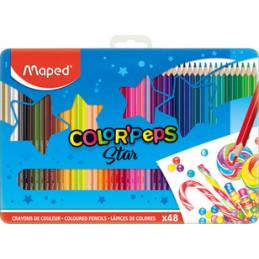 Maped, Crayons de couleur, Color'Peps, Triangulaire, Boîte métal de 48, 832058