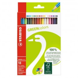 Stabilo, Crayons de couleur, GREENcolors, étui carton de 18, 6019/2-181