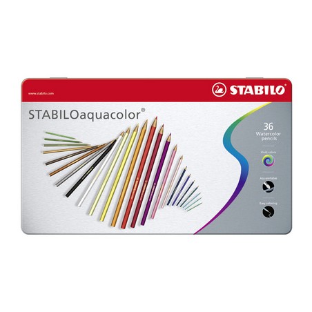 Stabilo, Crayons de couleur, Aquacolor, Boîte métal de 36, 1636-5