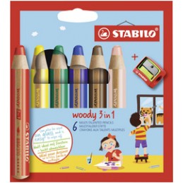 Stabilo, Crayons multi-talents, Woody 3 en 1, étui de 6, 8806-2
