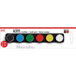 Marabu, Peinture, Acrylique, BASIC, 6 godets, 3.5 ml, 1210000000203