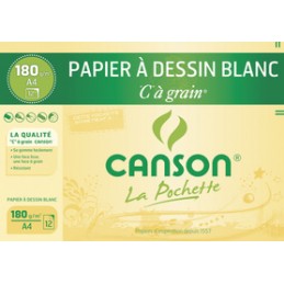 Canson, Papier dessin, Blanc, à grain, A4, 180G, 12 feuilles, C200027107