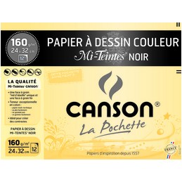 Canson, Papier dessin, Noir, 240 x 320 mm, 160G, 12 feuilles, C200317104