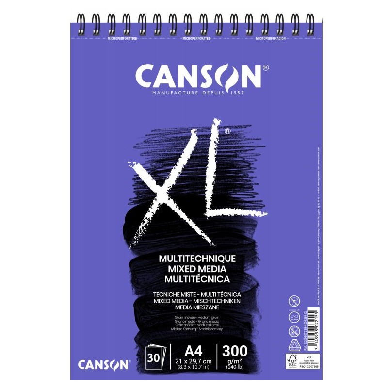 Canson, Bloc, Papier, Mix Media, A4, 300G, XL, 30 feuilles, C200807215