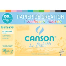 Canson, Papier, Création, A4, 150G, Couleurs claires, 12 feuilles, C200002760