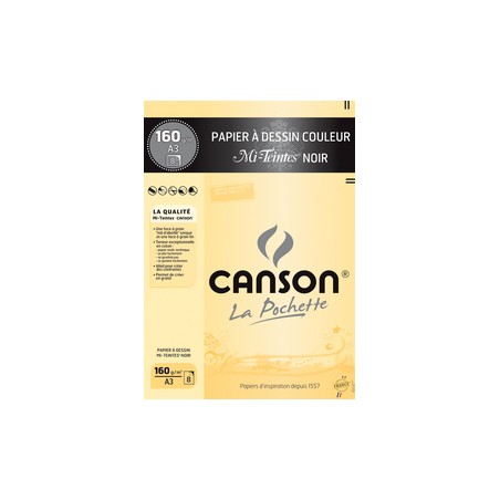 Canson, Papier dessin, A3, 297 x 420 mm, Noir, 160G, C200002755