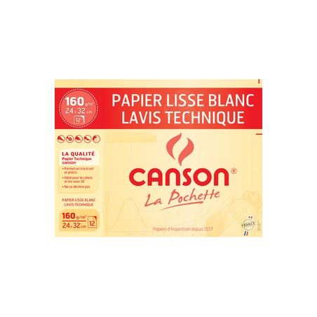 Canson, Papier dessin, Technique, 240 x 320 mm, 160G, Lisse, C200037101