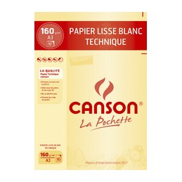 Canson, Papier dessin, Technique, A3, 160G, Blanc, Lisse, C200037103