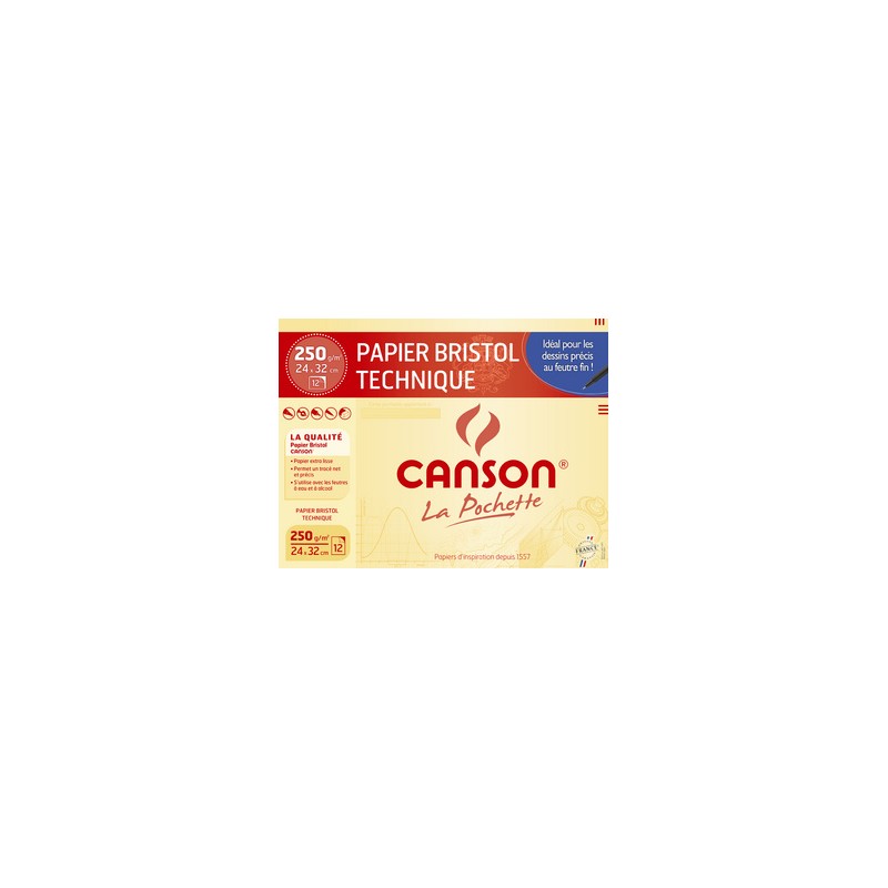 Canson, Papier bristol, Technique, 240 x 320 mm, 250G, Ultra lisse, C200457101