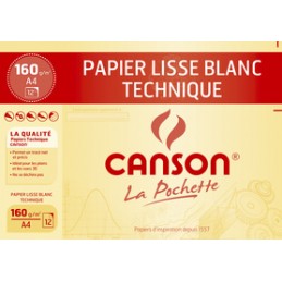 Canson, Papier dessin, Technique, A4, 160G, Blanc, Lisse, C200037104