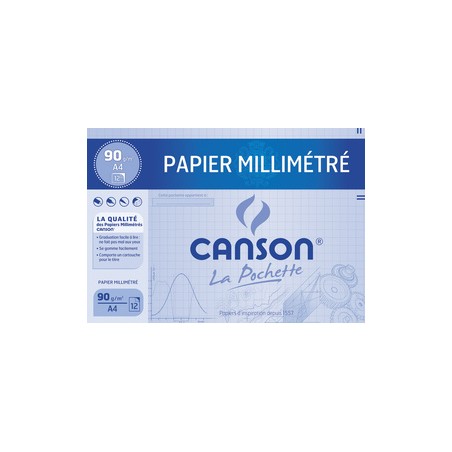 Canson, Papier millimétré, A4, 90G, Bleu, 12 feuilles, C200067116